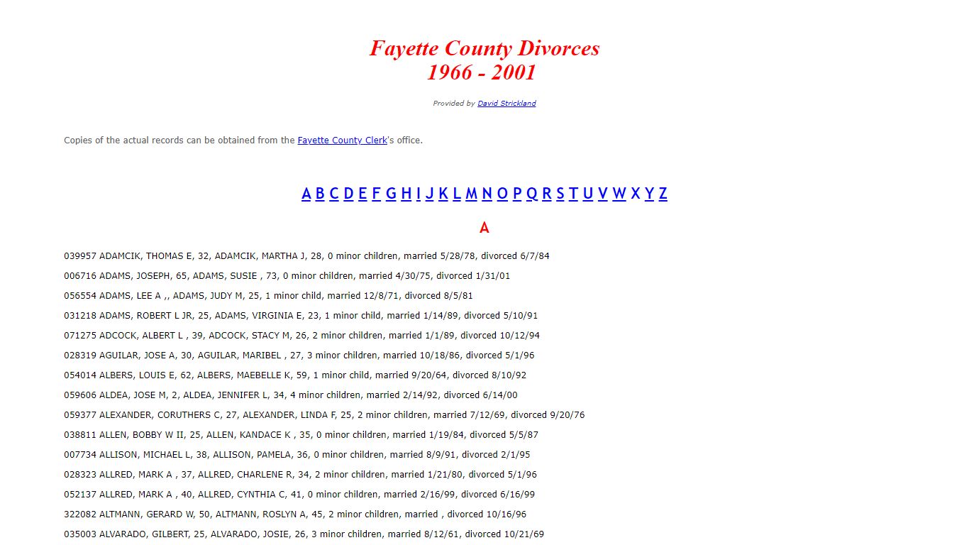 Fayette County Divorces