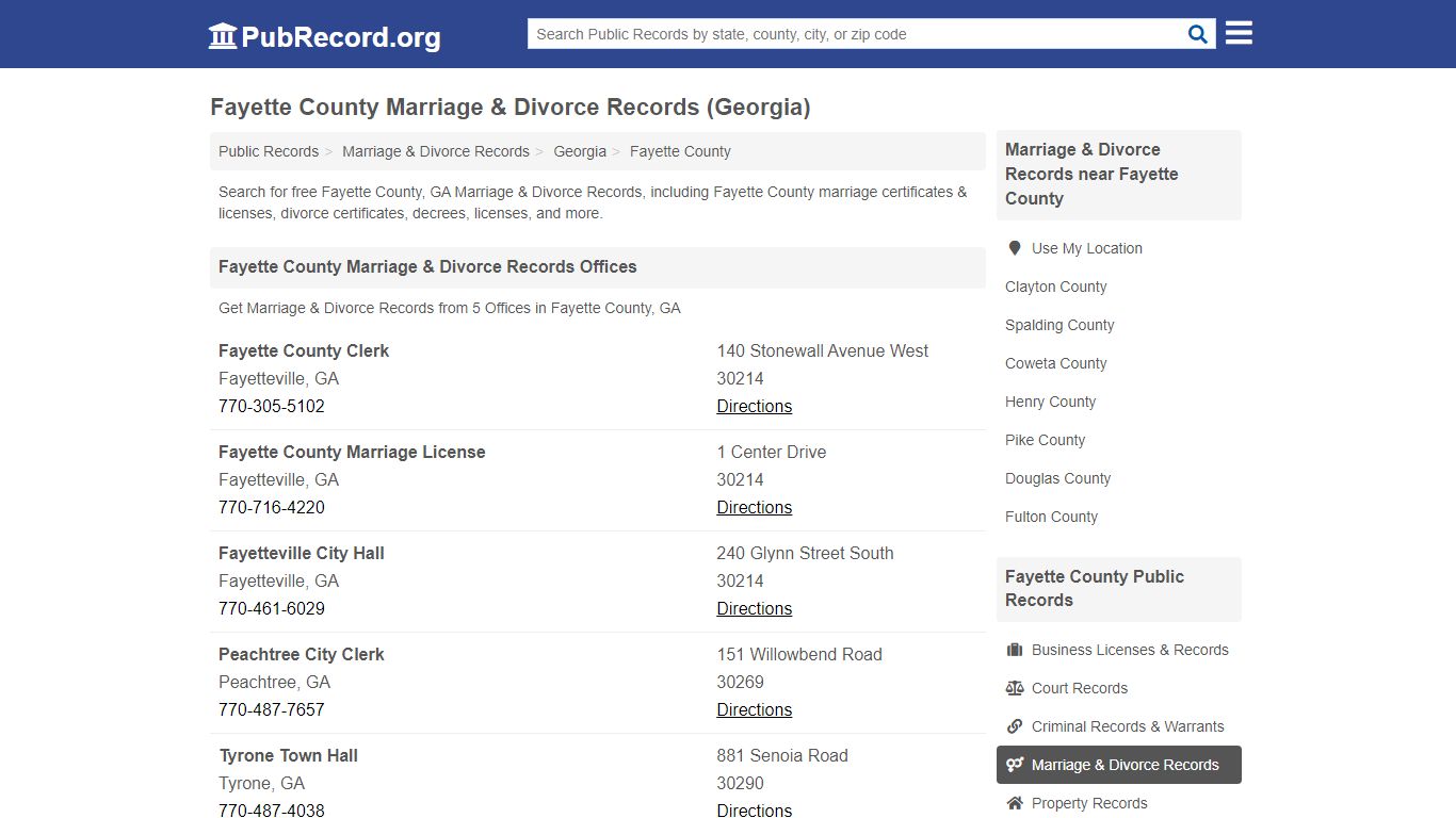Fayette County Marriage & Divorce Records (Georgia)